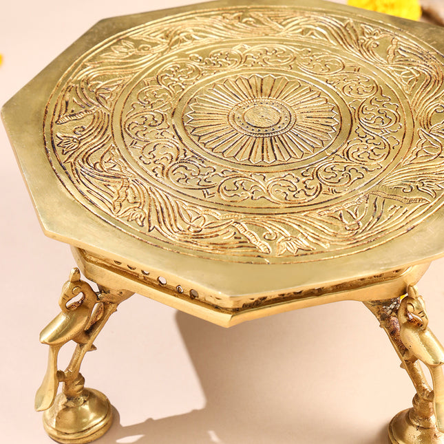 Brass Superfine Chowki With Peacock Pillars (5.5 INCH)