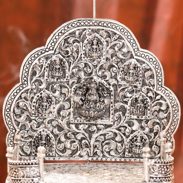 Brass Silver Plated Ashtalakshmi / Ganesha Singhasan with Dome for Laddu Gopal (14 Inch)