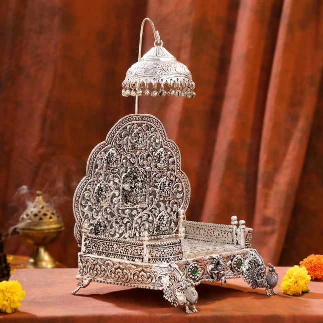 Brass Silver Plated Ashtalakshmi / Ganesha Singhasan with Dome for Laddu Gopal (14 Inch)