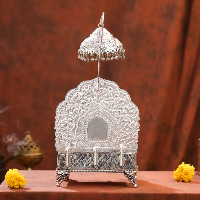 Brass Silver Plated Lakshmi / Ganesha Singhasan with Dome for Laddu Gopal (11.5 Inch)