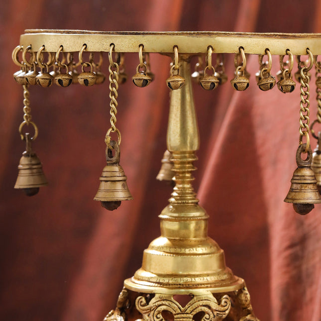 Brass Stool with Hanging Bells – Handmade Traditional Decor (11.4 Inch)