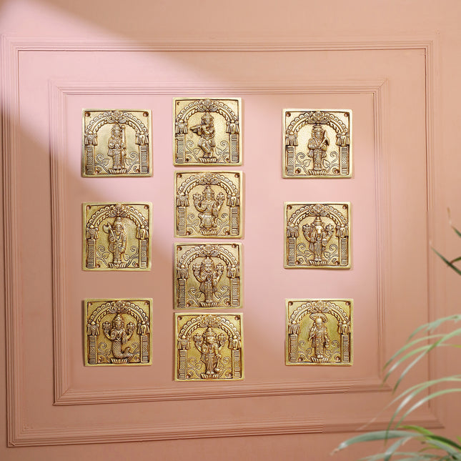 Brass Dashavatara Plates Set – Handmade Wall Decor (5.9 Inch)