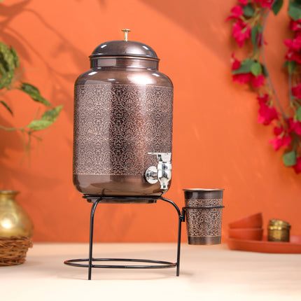 Copper Premium Water Dispenser with Glass & Stand (12.5 Inch)