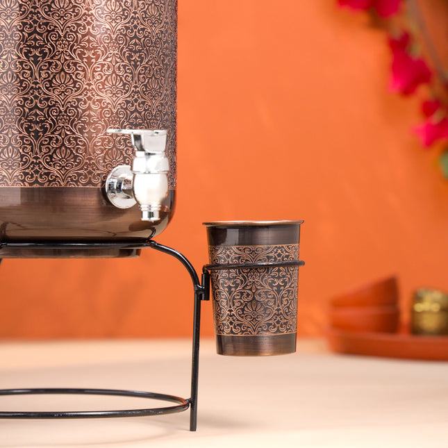 Copper Premium Water Dispenser with Glass & Stand (12.5 Inch)