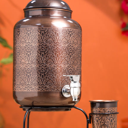 Copper Premium Water Dispenser with Glass & Stand (12.5 Inch)