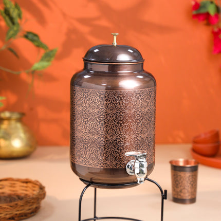 Copper Premium Water Dispenser with Glass & Stand (12.5 Inch)
