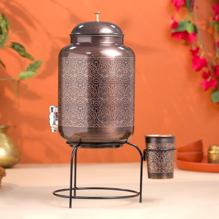 Copper Premium Water Dispenser with Glass & Stand (12.5 Inch)