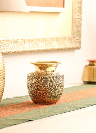 Brass Decorative Pot / Kalash – Intricately Engraved Floral Design