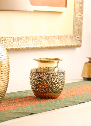 Brass Decorative Pot / Kalash – Intricately Engraved Floral Design