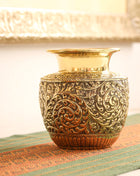 Brass Decorative Pot / Kalash – Intricately Engraved Floral Design