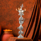 Brass Silver Plated Peacock Design Samai Oil Lamp (23.8 Inch