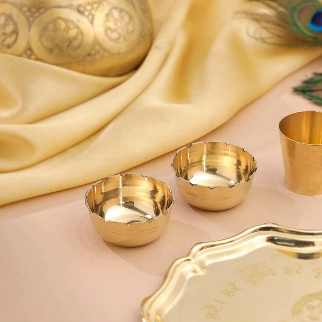 Brass Pooja Bhog Thali Set – Matka Murli Design (8 Inch)