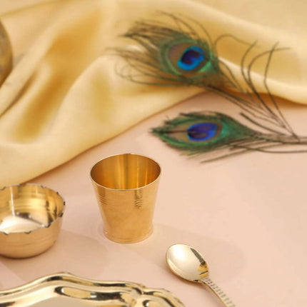 Brass Pooja Bhog Thali Set – Matka Murli Design (8 Inch)