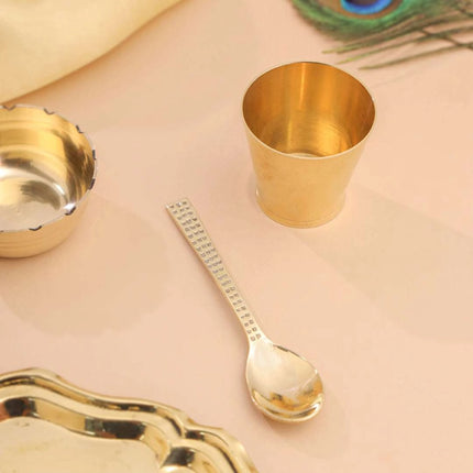 Brass Pooja Bhog Thali Set – Matka Murli Design (8 Inch)