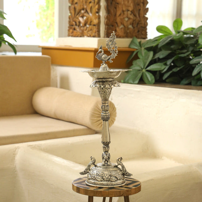 Silver plated Brass Peacock Long Lamp (17.5 INCH)