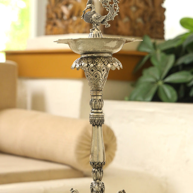 Silver plated Brass Peacock Long Lamp (17.5 INCH)