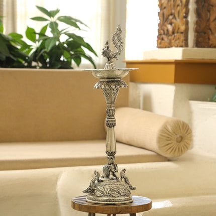 Silver plated Brass Peacock Long Lamp (17.5 INCH)