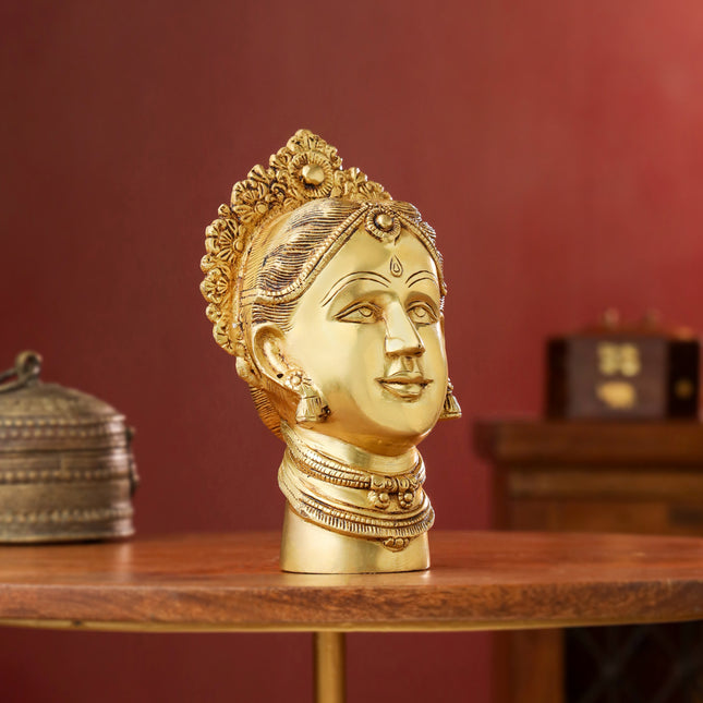 Brass Parvati Head Idol – Handmade Spiritual Decor (8.5 Inch)