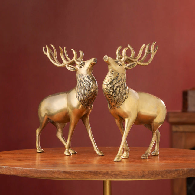 Brass Handmade Deer Pair – Premium Decorative Showpiece (9.3 Inch)