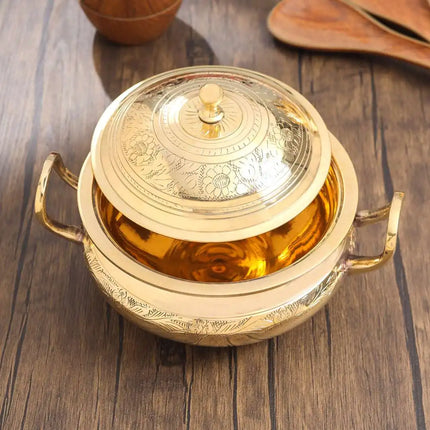 Brass Serving Pot With Lid And Handle (5.4 Inch)
