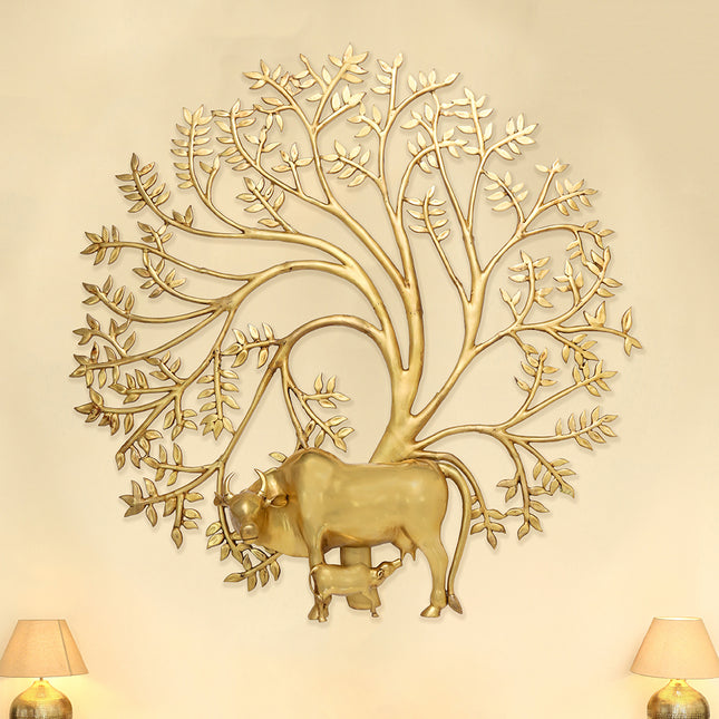 Brass Cow & Calf with Tree Wall Hanging
