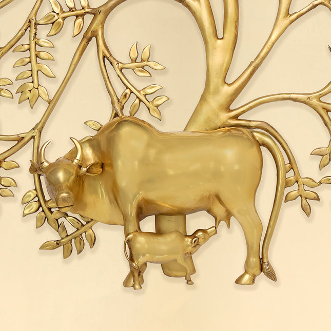 Brass Cow & Calf with Tree Wall Hanging