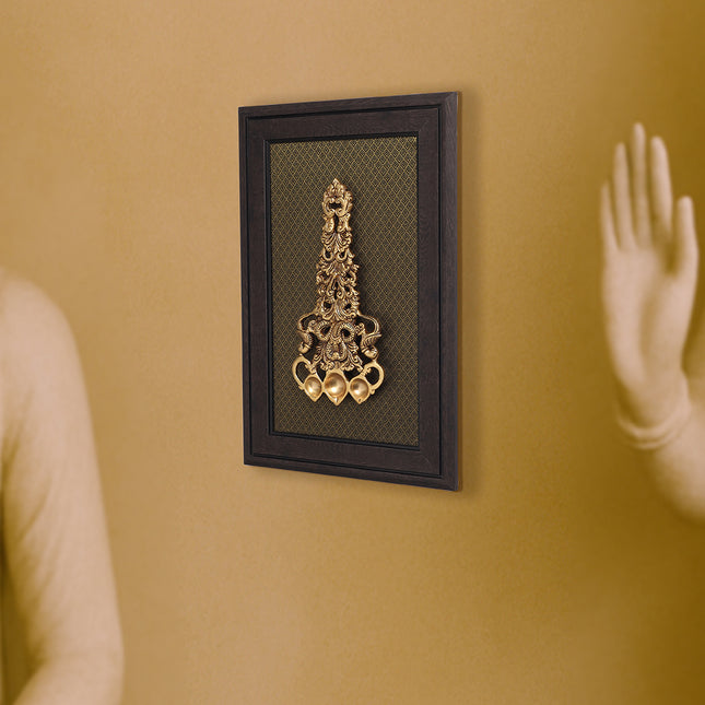 Brass Sheshnag Pooja Spoon With Wooden Frame (16.5 Inch)