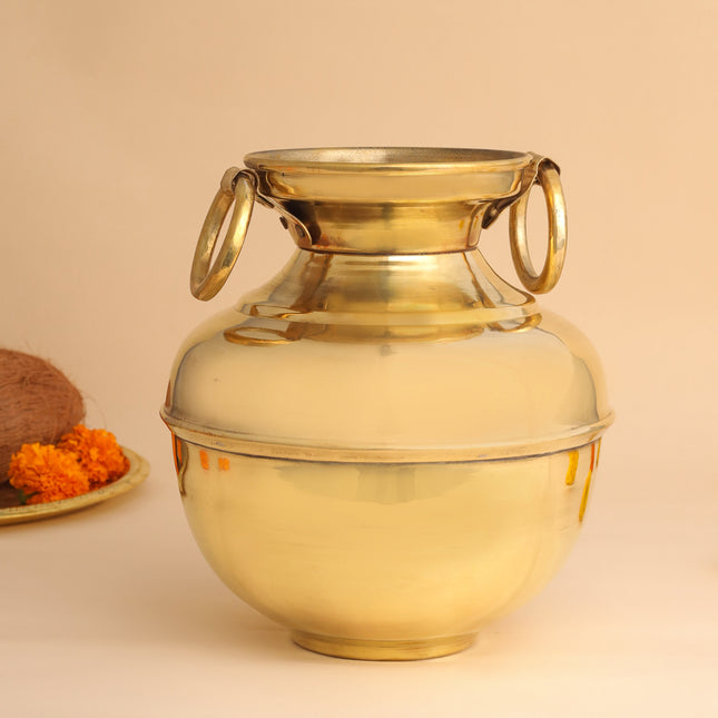 Brass Water Pot/Handa with Dual Ring Handles (11 Inch)