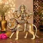 Brass Goddess Durga Sitting on Lion Superfine Idol (16.5 Inch)