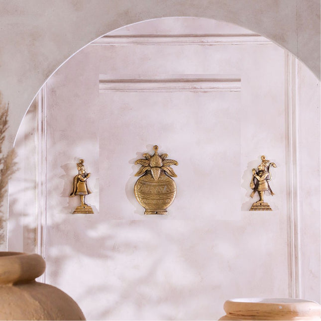 Brass Garuda Hanuman And Kalash Wall Hanging Set
