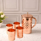 Copper Diamond Design Jug with Four Glass set (8.8 Inch)