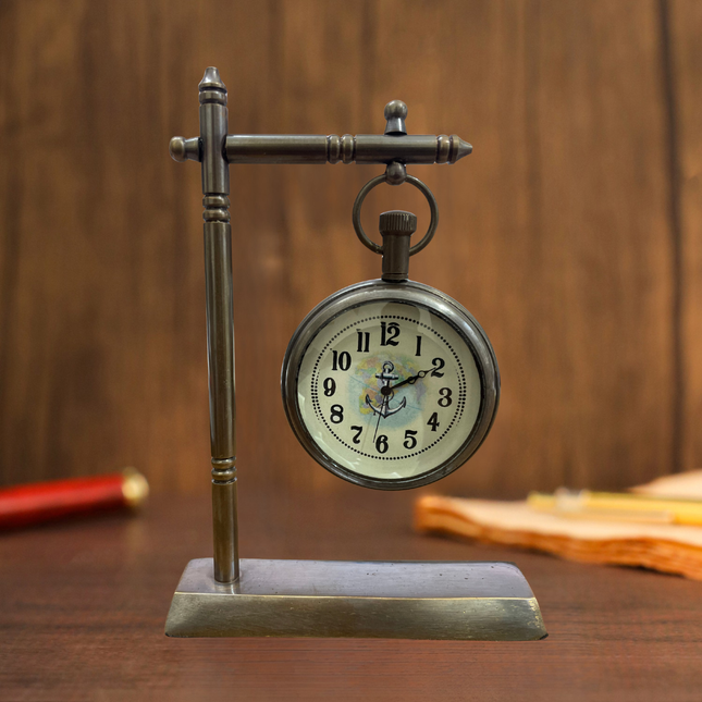 Brass Antique Hanging Table Clock with Stand (5.5 Inch)