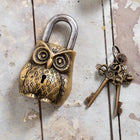 Brass Owl Door Lock With Two Brass Keys (4.7 Inch)