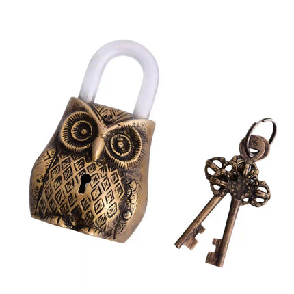 Brass Owl Door Lock With Two Brass Keys (4.7 Inch)