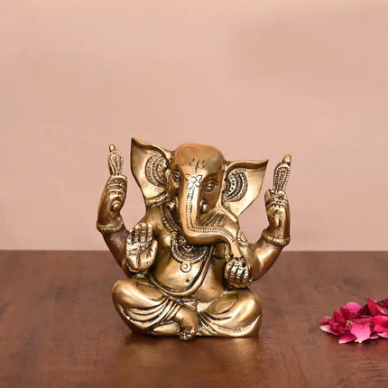 Brass Appu Ganesha With Big Ears Sitting Idol (4.5 Inch)