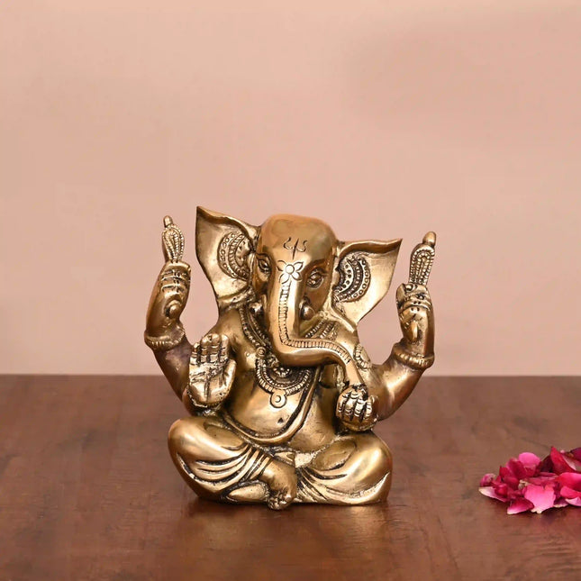 Brass Appu Ganesha With Big Ears Sitting Idol (4.5 Inch)