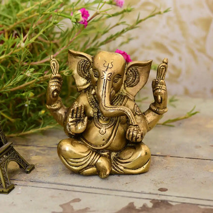 Brass Appu Ganesha With Big Ears Sitting Idol (4.5 Inch)