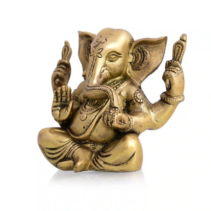 Brass Appu Ganesha With Big Ears Sitting Idol (4.5 Inch)