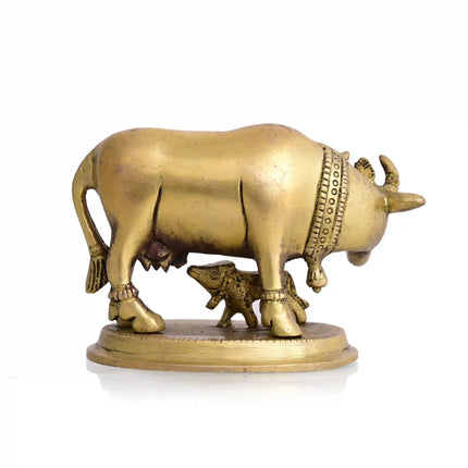 Brass Kamdhenu Cow With Calf Idol (3.5 Inch)