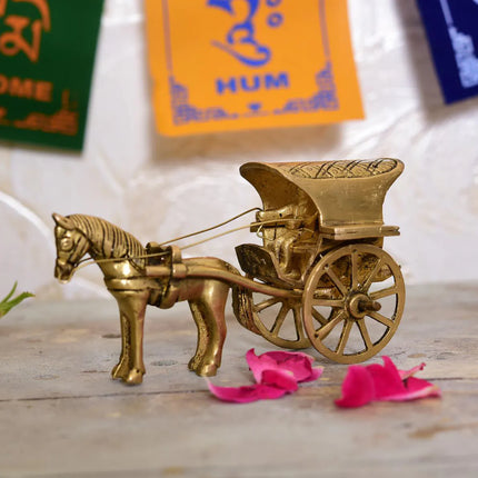 Brass Handmade Horse Chariot/Cart Showpiece (2.6 Inch)