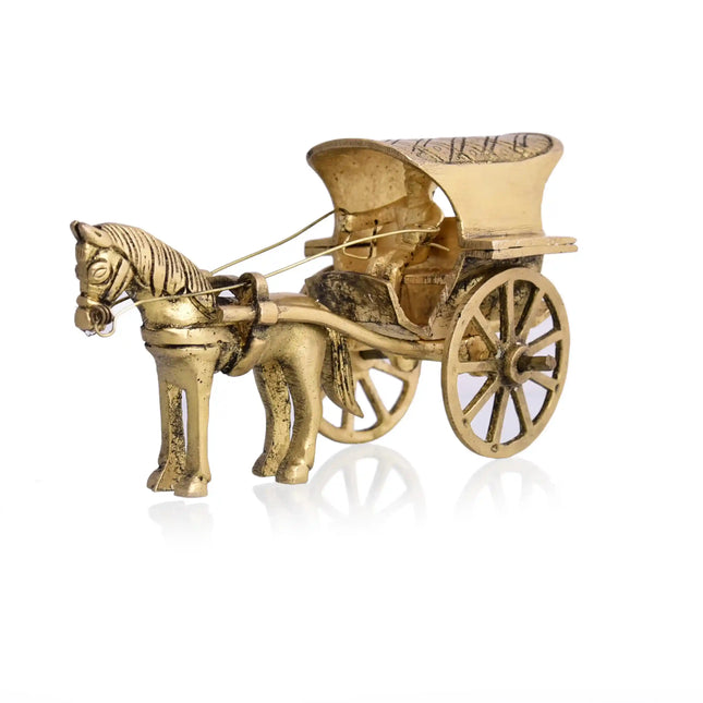 Brass Handmade Horse Chariot/Cart Showpiece (2.6 Inch)