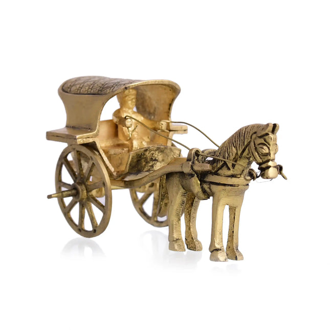 Brass Handmade Horse Chariot/Cart Showpiece (2.6 Inch)