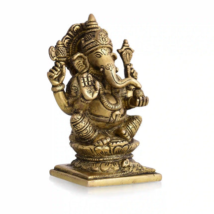 Brass Blessing Sitting Ganesha Idol (4.8 Inch)