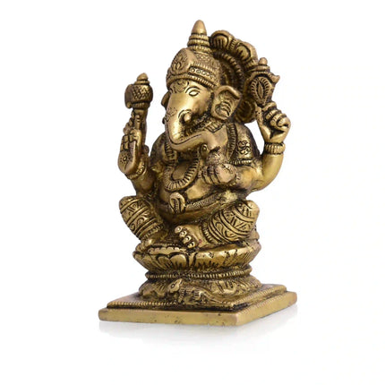Brass Blessing Sitting Ganesha Idol (4.8 Inch)