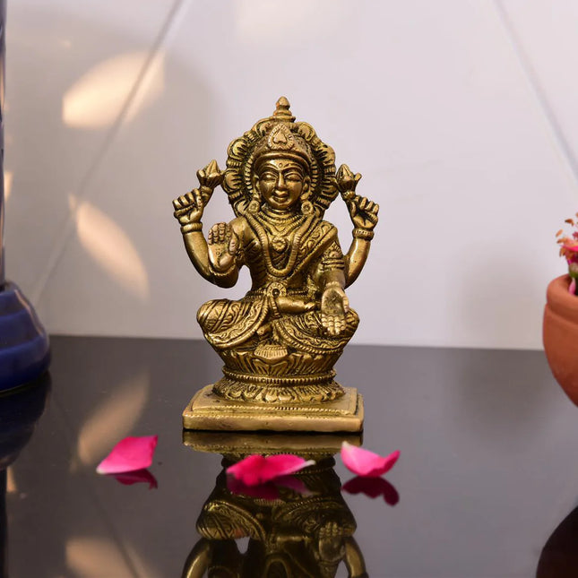 Brass Sitting Goddess Lakshmi Idol (4.5 Inch)