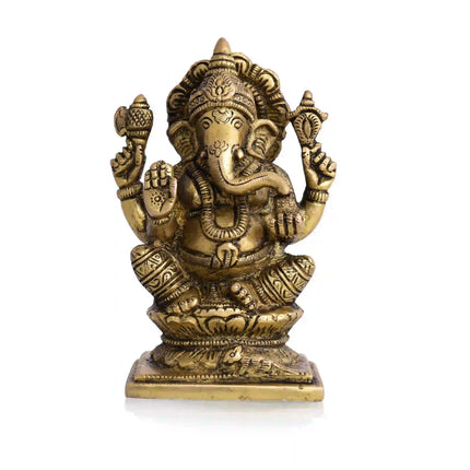 Brass Sitting Ganesha And Lakshmi Set (4.8 Inch)