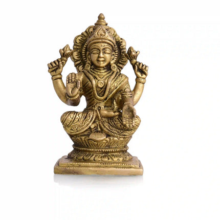 Brass Sitting Ganesha And Lakshmi Set (4.8 Inch)