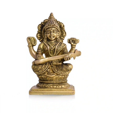 Brass Sitting Ganesha Lakshmi And Saraswati Idols