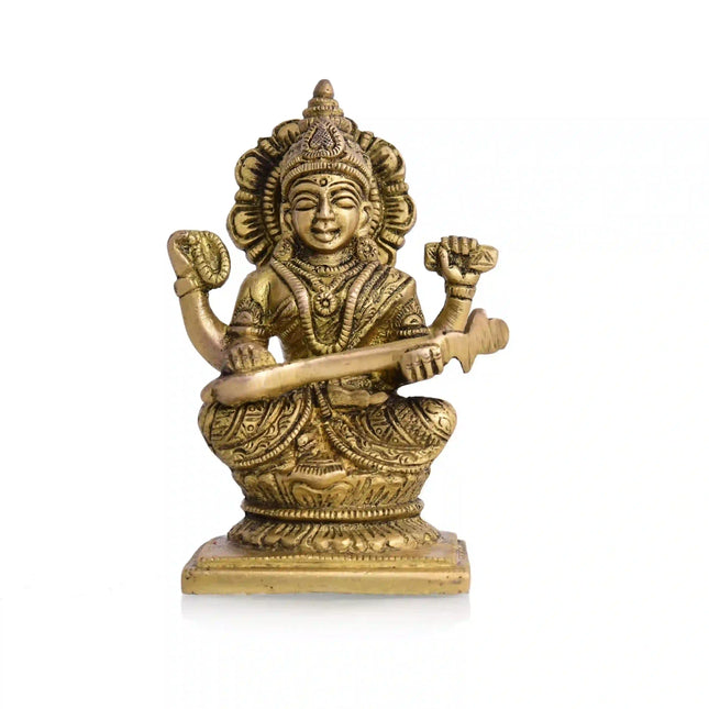 Brass Sitting Ganesha Lakshmi And Saraswati Idols
