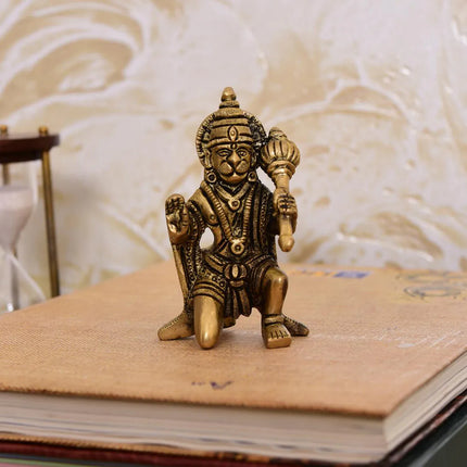 Brass Blessing Sitting Hanuman Idol (3.2 Inch)
